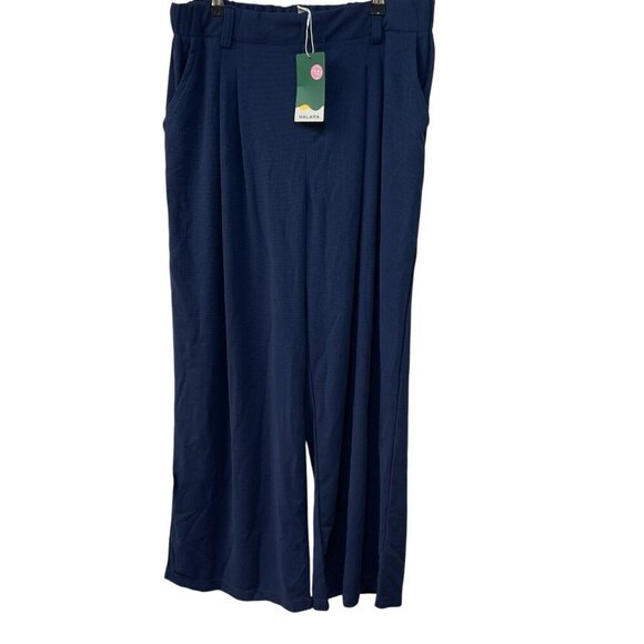 Halara High Waisted Pleated Pocket Wide Leg Flowy Waffle Pants Size XL Navy NEW - Picture 2 of 7